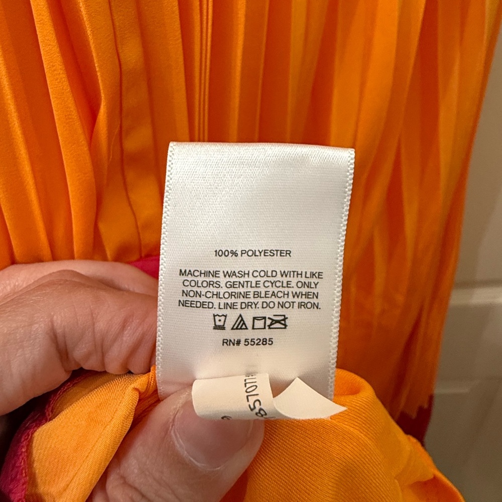 Express Bold Orange and Pink Pleated Dress - Picture 6 of 6